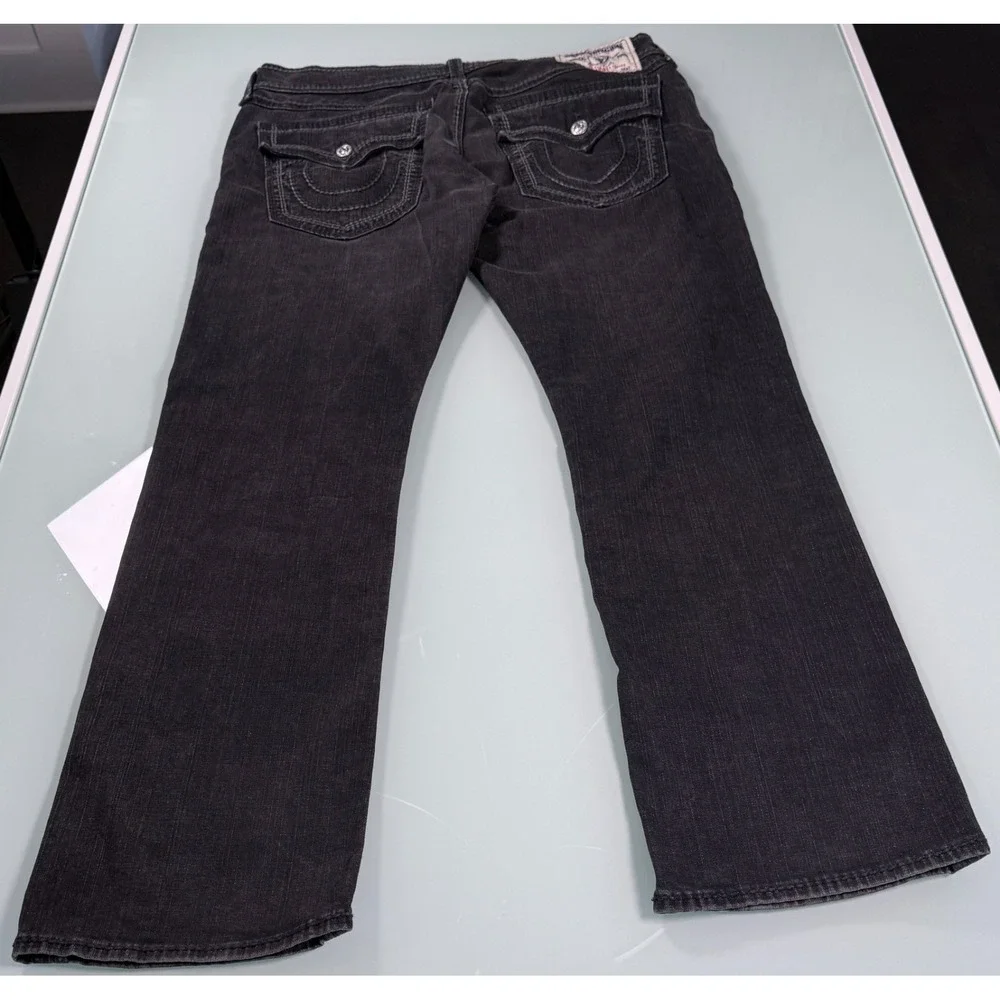 True Religion Straight WFLP Jeans Mens 38 Gray Mega T Flap Pocket Body Rinse